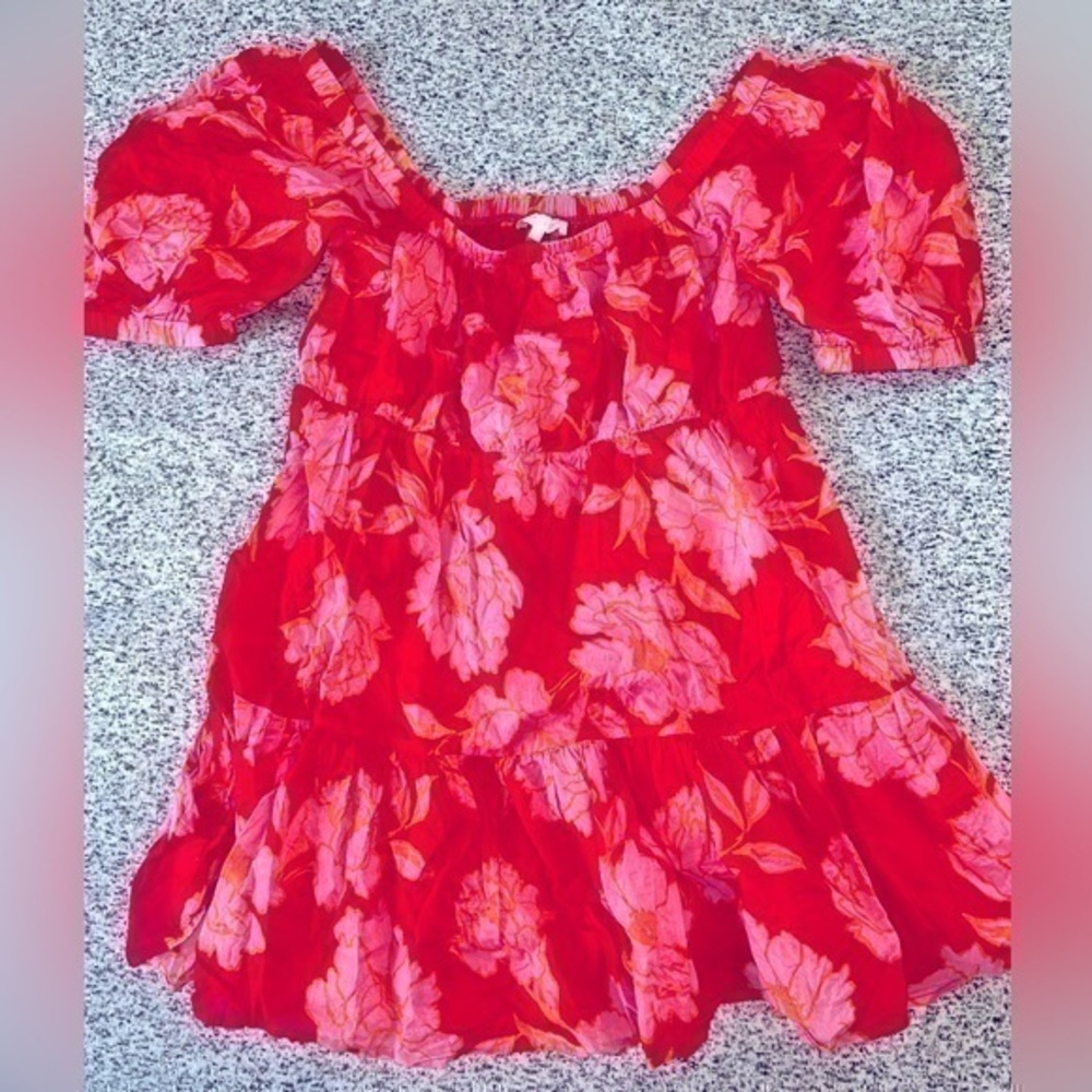 Floral Dress Medium Red & Pink